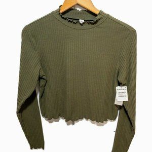 Bp Women's Mock Neck CropTop T Shirt Green Sz L&XL